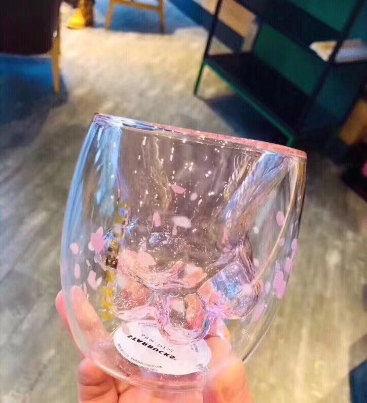 星巴克-樱花系列抖音网红款猫爪双层玻璃杯 1个