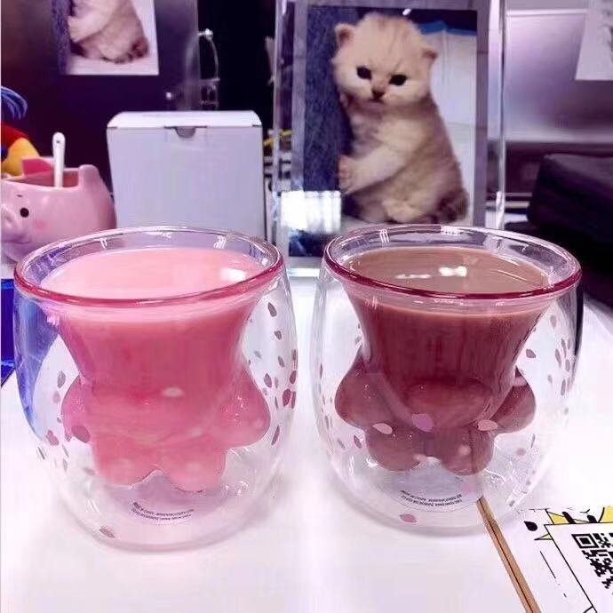 星巴克-樱花系列抖音网红款猫爪双层玻璃杯 1个