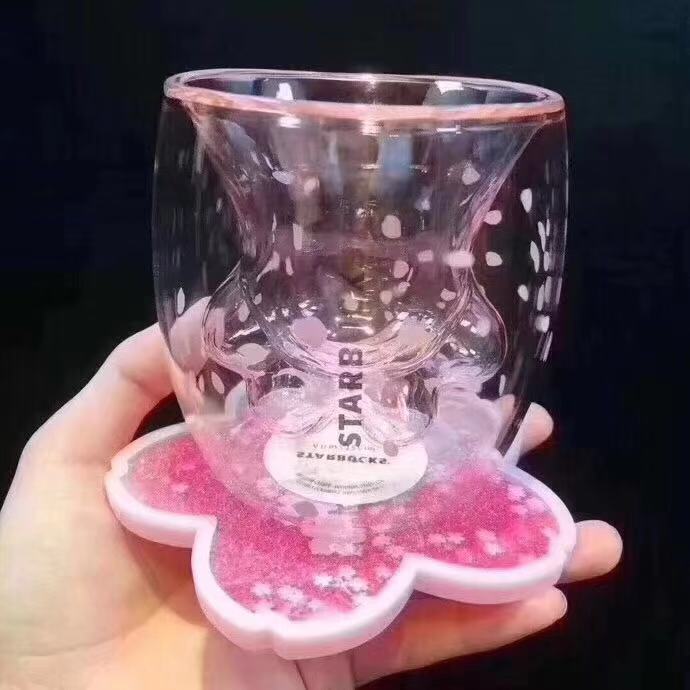 星巴克-樱花系列抖音网红款猫爪双层玻璃杯 1个