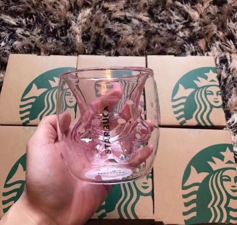 星巴克-樱花系列抖音网红款猫爪双层玻璃杯 1个