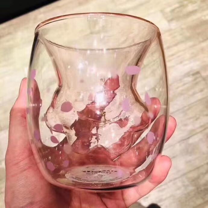 星巴克-樱花系列抖音网红款猫爪双层玻璃杯 1个