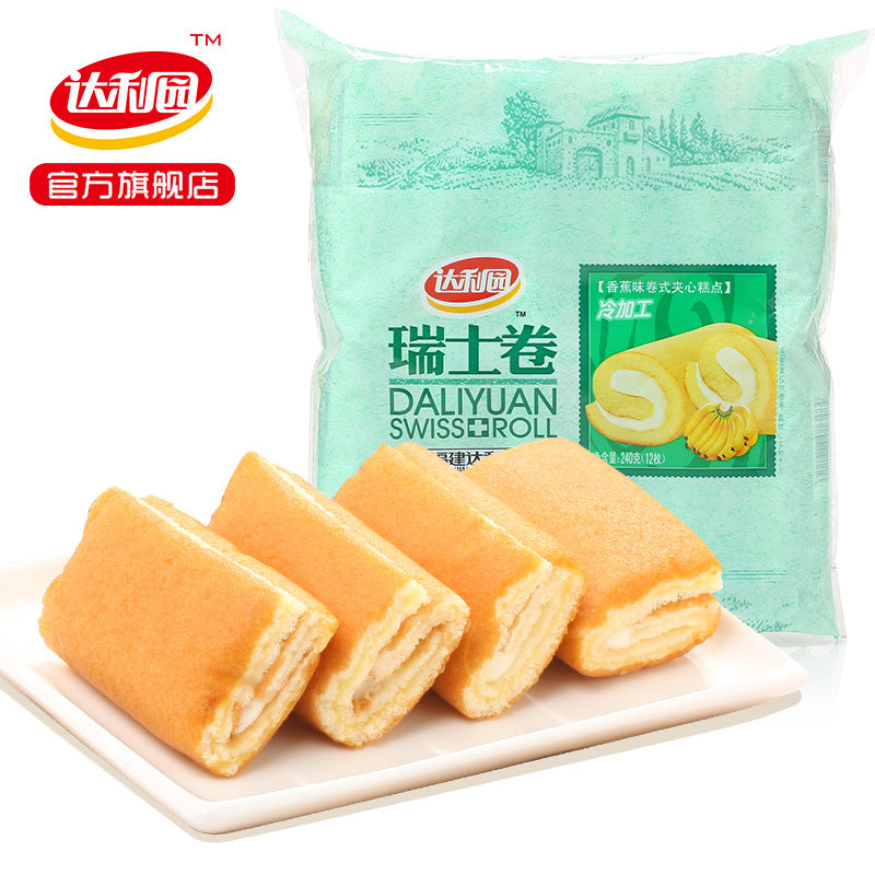 【达利园】瑞士卷香蕉味240g早餐面包12枚糕点办公室休闲零食甜点点心 独立小包装 12枚一袋-糕点-达利园-美国零食网