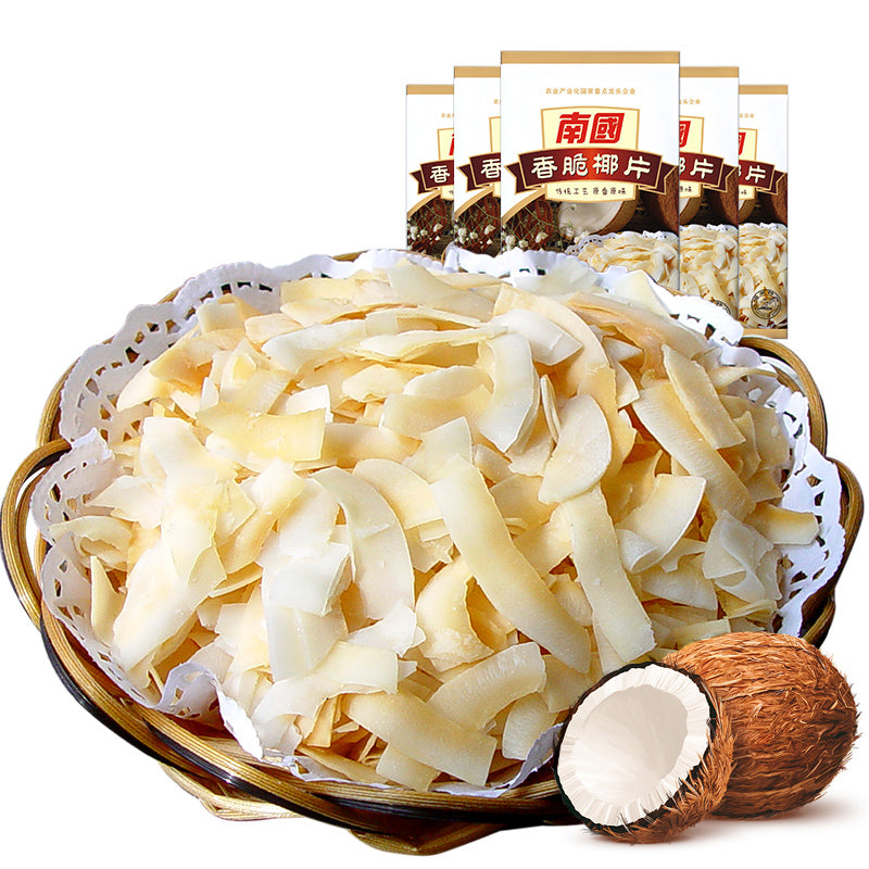 【南国食品】海南特产香脆椰子片60gx5盒 碳烤椰片椰肉椰片干零食果干 已热销300万盒 香脆好吃-椰子片-南国食品-美国零食网