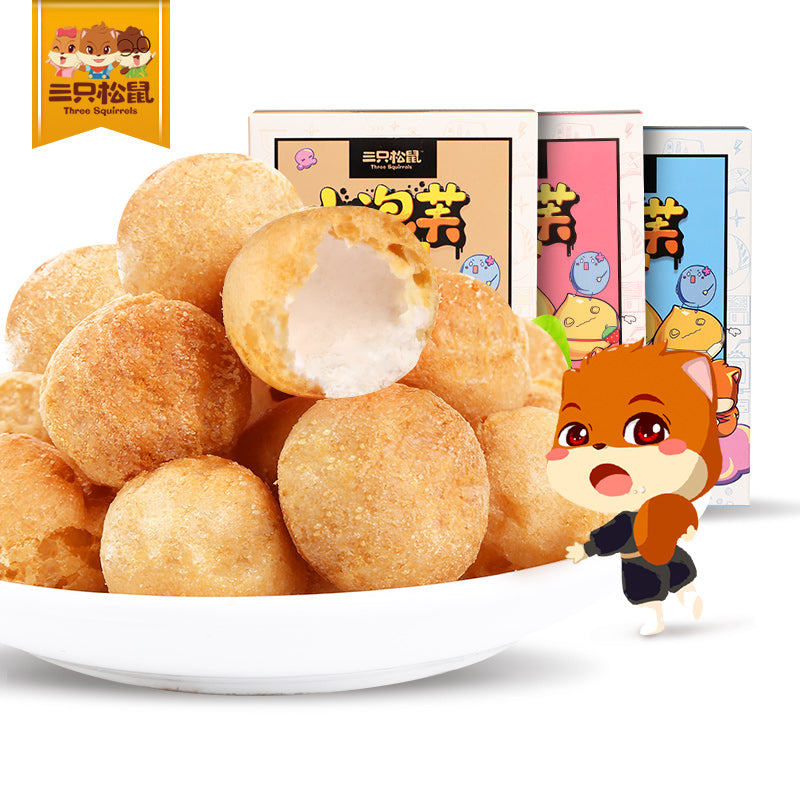【三只松鼠旗舰店小泡芙60gx2盒】小泡芙60gx2盒 草莓味 休闲零食早餐饼干夹心泡芙球