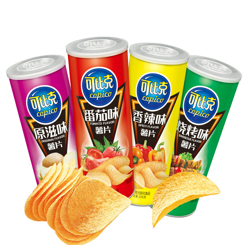 【可比克】可比克薯片桶装大礼包膨化食品办公室零食休闲小吃薯片罐装105g*4 快乐每一颗我的可比克-薯片-可比克-美国零食网