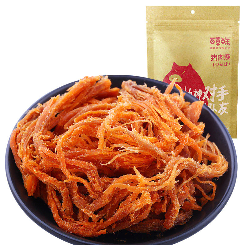 【百草味-香辣猪肉条100g】黄金猪肉丝猪肉干 休闲零食100g*2