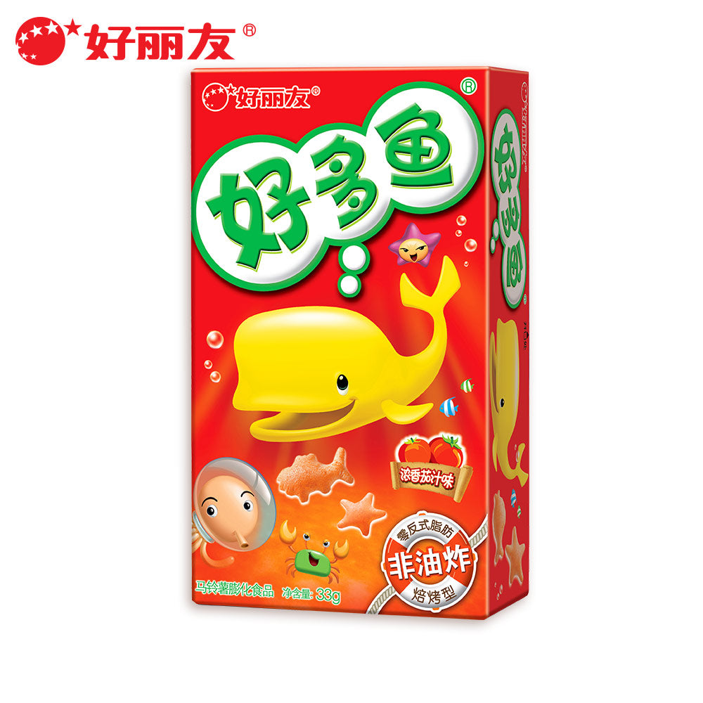 【好丽友】好多鱼浓香茄汁味饼干33g 膨化非油炸鱼形饼干 休闲零食品 官方正品 日期新鲜 儿童零食 可爱好吃-饼干-好丽友-美国零食网