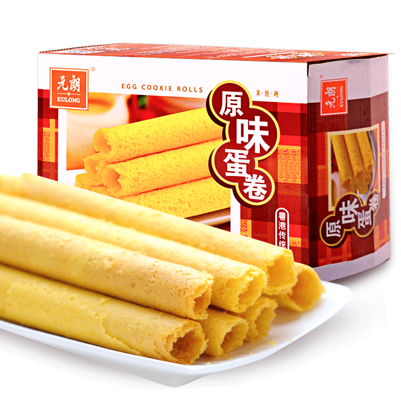 【元朗】元朗蛋卷广东特产 原味香葱芝麻鸡蛋卷饼干 早餐下午茶好吃糕点心 畅销30年 大份量组合 多口味 量贩装-元朗-美国零食网