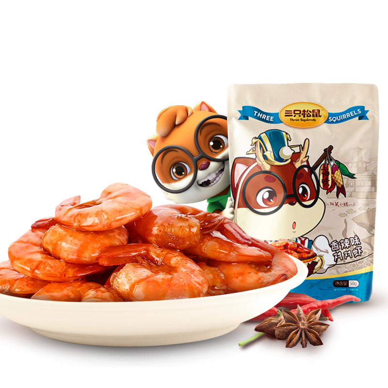 【三只松鼠旗舰店】对对虾50g休闲零食即食海鲜干货烤虾香辣虾