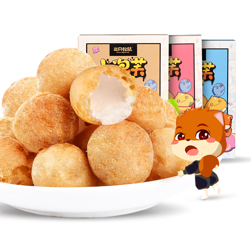 【三只松鼠旗舰店小泡芙60gx2盒】小泡芙60gx2盒 草莓味 休闲零食早餐饼干夹心泡芙球