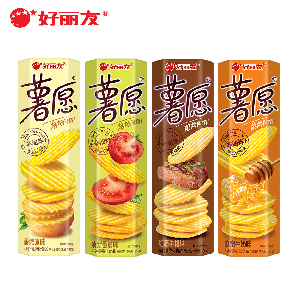 【好丽友】原味蜂蜜牛排沙拉番茄味薯片104g 非油炸休闲零食小吃-薯片-好丽友-美国零食网