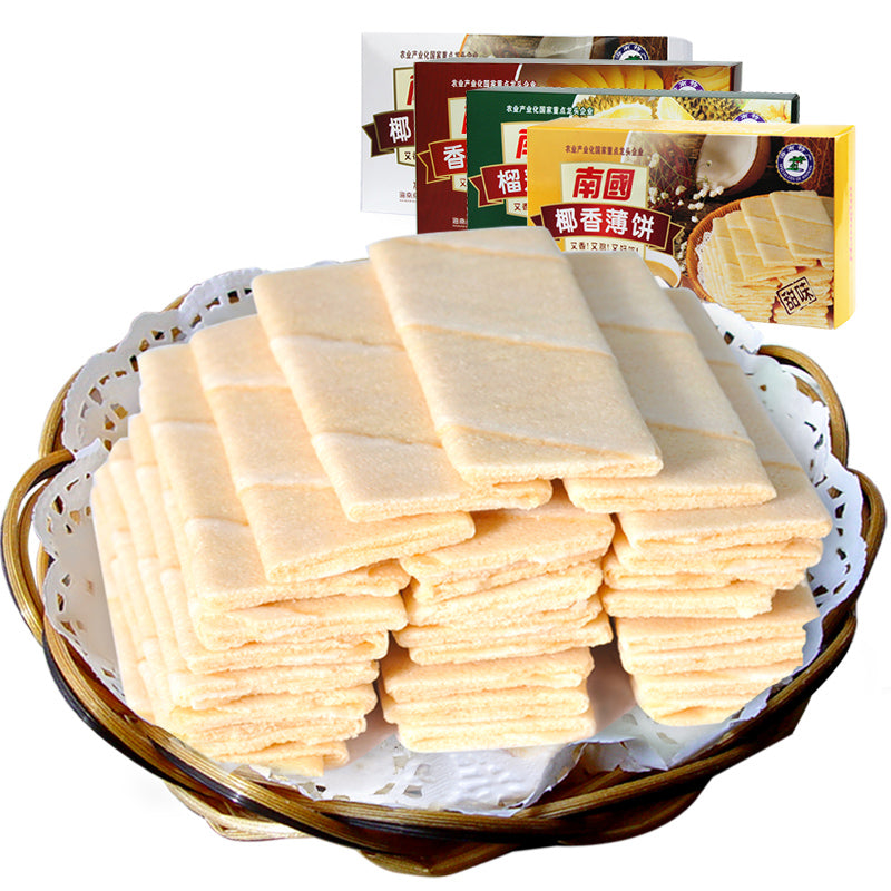 【南国食品】海南特产薄饼80gX4盒多口味椰香薄脆饼干代餐休闲零食品 香脆可口 甜咸榴莲香蕉多口味 老少皆宜-饼干-南国食品-美国零食网