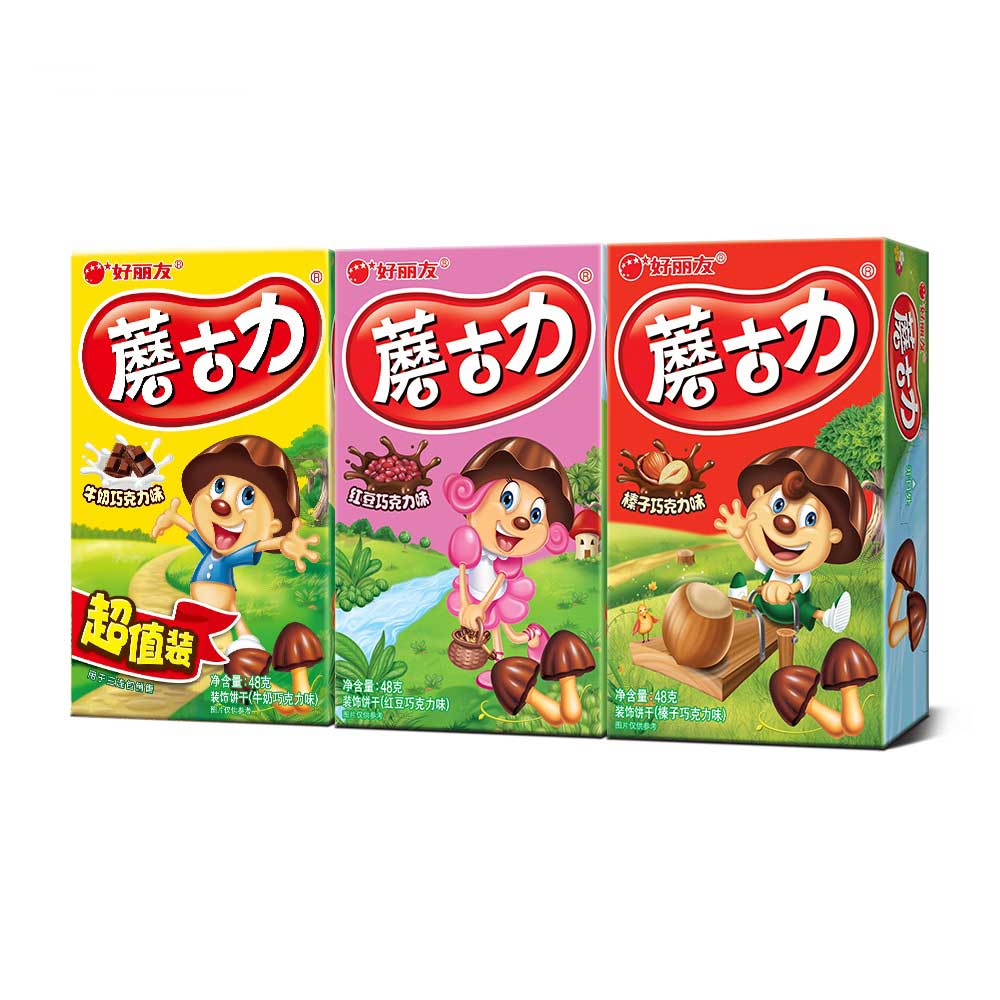 【好丽友】蘑古力三连包144g 儿童休闲食品蘑菇小饼干宝贝零食 官方正品 蘑菇小饼干 萌萌哒 儿童食品-饼干-好丽友-美国零食网