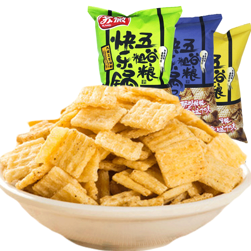 【苏微】快乐大米锅巴108g*6袋特产五谷粗粮好吃的 膨化休闲小零食品-锅巴-苏微-美国零食网