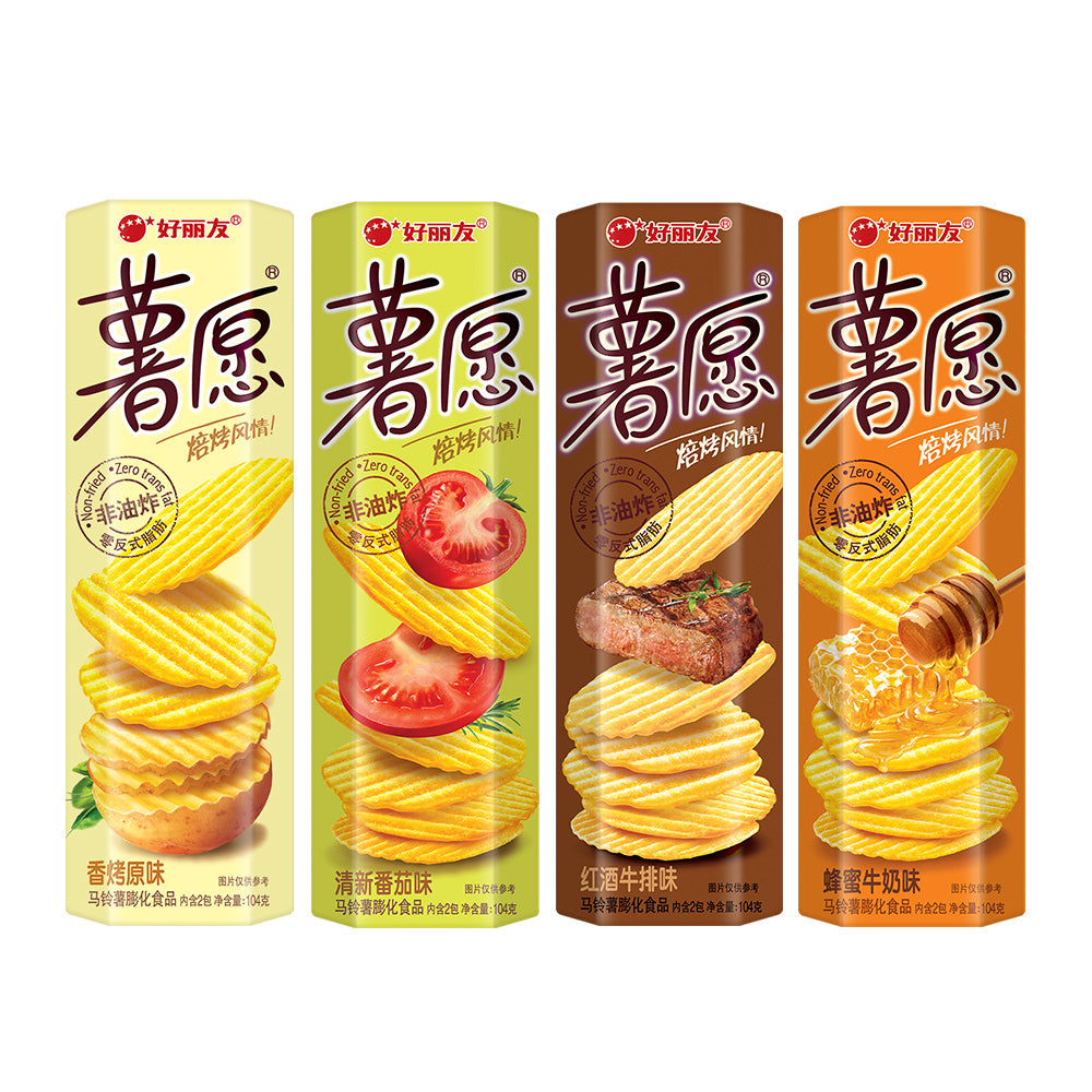 【好丽友】原味蜂蜜牛排沙拉番茄味薯片104g 非油炸休闲零食小吃-薯片-好丽友-美国零食网